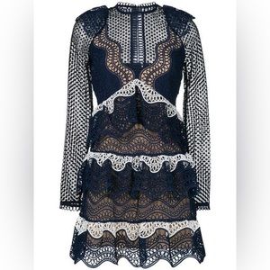 Self Portrait Ruffle Wave Guipure Lace Mini Dress